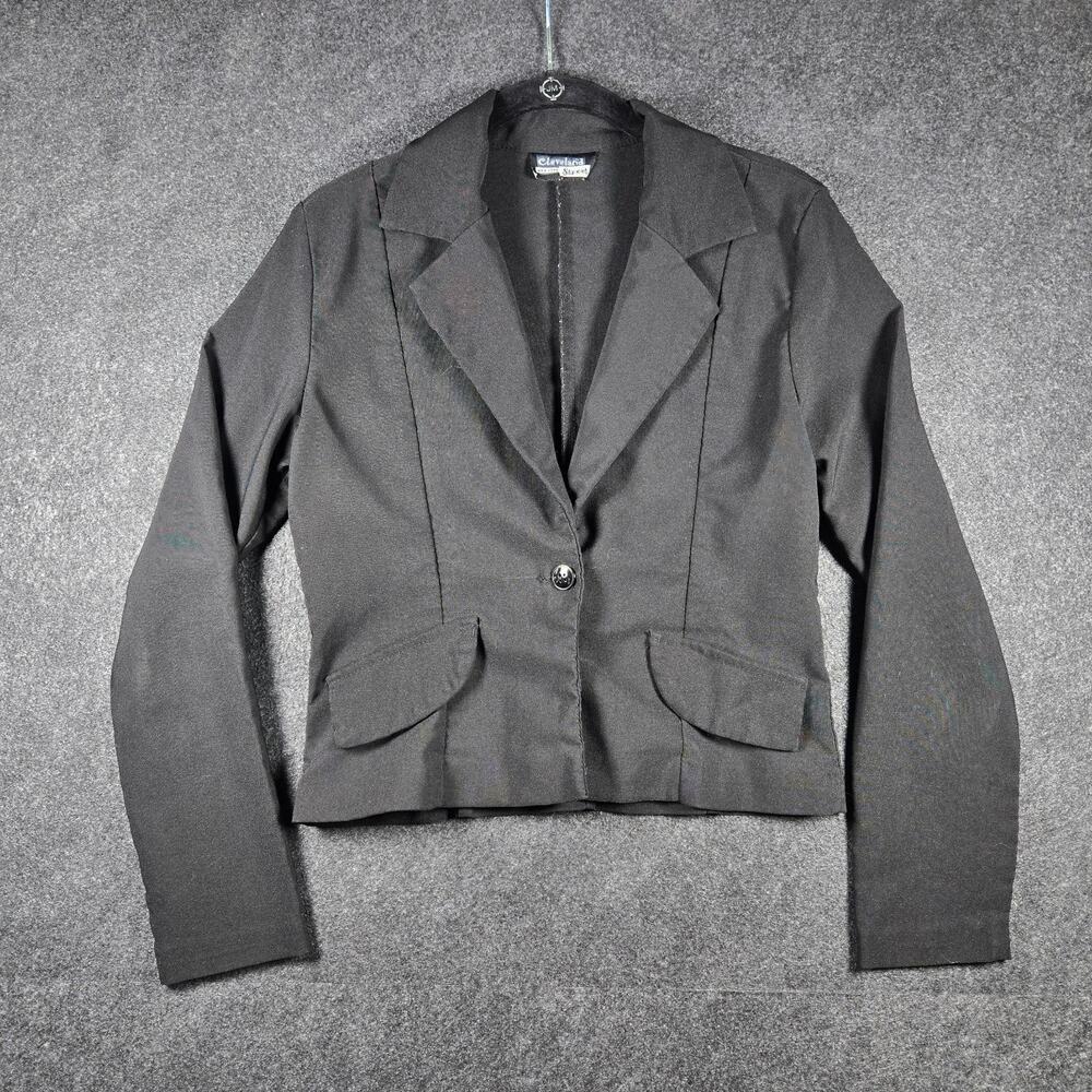 Vintage Cleveland Street Cropped Jacket Black Faux Pockets EUC